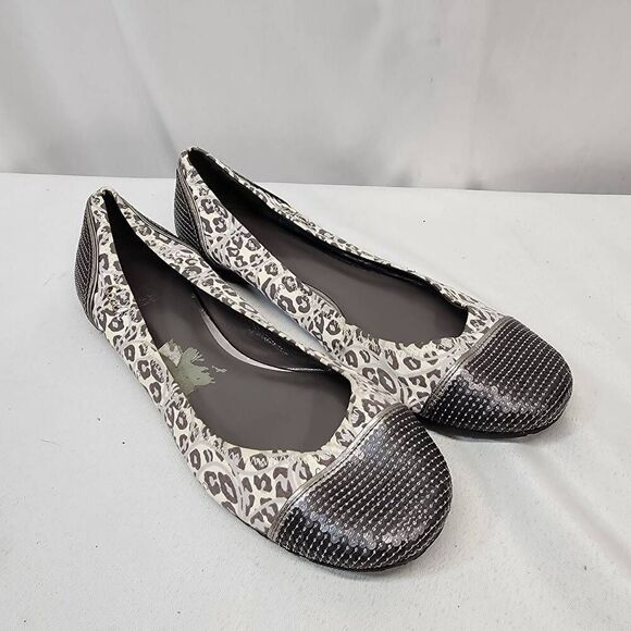 Coach Shine Sequence Ballet Cheetah Print Round-Toe Flats Women's 9.5 Grey - Picture 1 of 9